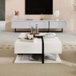 Matteo Modern Square Coffee Table With 4 Drawers And Storage Shelf - Black And White High Gloss - thumbnail 8
