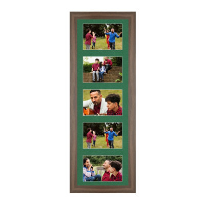 AK Frames 26X8 Walnut Sleek Multi Photo Frame With Emerald Mount - Holds 5 Apertures (5X) 6X4 Photos - image 1
