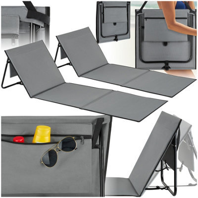 Tectake 2 Sun Lounger Mina - Set Of 2 - Padded Backrest, Foldable, With Shoulder Strap & Storage Bag - Grey/blue - image 1