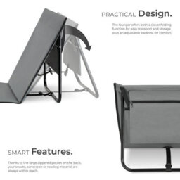 Tectake 2 Sun Lounger Mina - Set Of 2 - Padded Backrest, Foldable, With Shoulder Strap & Storage Bag - Grey/blue - thumbnail 3