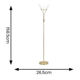 Valuelights Maya 3 Way Curved Arm Brushed Gold Floor Lamp For Living Room Lounge Hallway Light - Led Bulbs Included - thumbnail 6