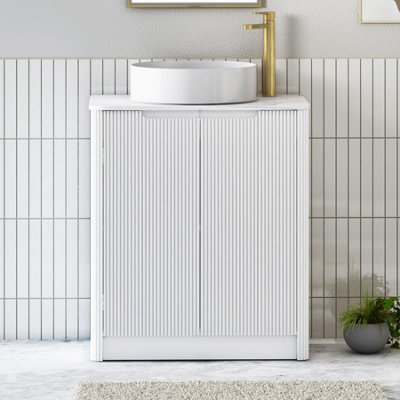 Royal Bathrooms Avenza 800mm Matt White Floor Standing Bathroom Vanity Unit 2 Door With Art Round Basin - image 1