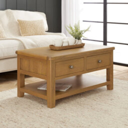 The Furniture Market Cotswold Rustic Smoked Oak 2 Drawer Coffee Table With Shelf - thumbnail 4