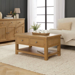 The Furniture Market Cotswold Rustic Smoked Oak 2 Drawer Coffee Table With Shelf - thumbnail 2