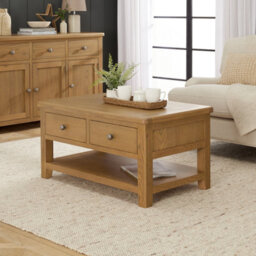 The Furniture Market Cotswold Rustic Smoked Oak 2 Drawer Coffee Table With Shelf - thumbnail 3