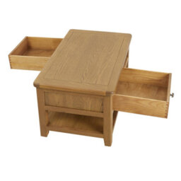 The Furniture Market Cotswold Rustic Smoked Oak 2 Drawer Coffee Table With Shelf - thumbnail 8