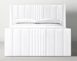Stratus Interiors Romana Slim Wing Back Paneled Tall Headboard Bed Frame Optional Gas Lift Storage - Grey Plush - Non Storage - King