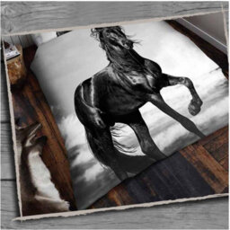 3D Wildlife Animals Printed Designs Luxurious Super Soft Blanket For Sofa Warm & Cozy Throws Faux Fur Reversible Horse 150 X 200Cm - thumbnail 2