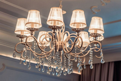 Luminosa Lighting Luminosa Grace Chandelier White With Gold & Crystal, 10 Light, E14 - image 1