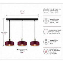 Luminosa Lighting Luminosa Wine Bar Pendant Ceiling Light Black, Burgundy, Gold 3X E27 - thumbnail 4