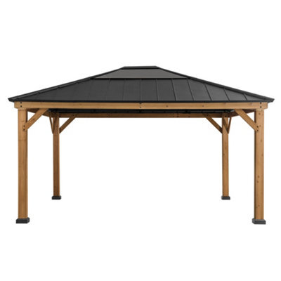 Sunjoy Outdoor Cedar Wood Gazebo Ernir - 393Cm X 452Cm, Anthracite - image 1