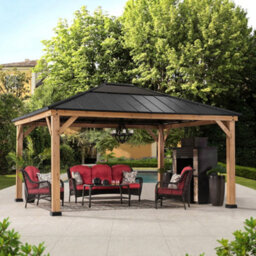 Sunjoy Outdoor Cedar Wood Gazebo Ernir - 393Cm X 452Cm, Anthracite - thumbnail 8