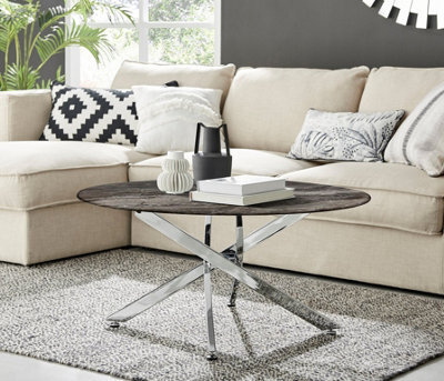 Furniturebox Novara Coffee Table - Round Grey Marble Glass And Silver - Round Coffee Table - Glass Coffee Table - image 1