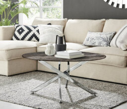 Furniturebox Novara Coffee Table - Round Grey Marble Glass And Silver - Round Coffee Table - Glass Coffee Table - thumbnail 1
