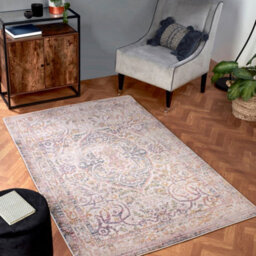 White Yellow Traditonal Abstract Floral Rug Easy To Clean Dining Room-66Cm X 100Cm - thumbnail 1
