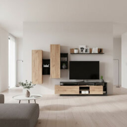 Alva Modern Living Room Wall Unit With Cabinets Shelving And Tv Stand Oakcraft And Anthracite - thumbnail 2