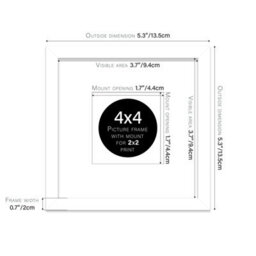 "4X4"" White Picture Frame - 4X4"" Square Frame With 2X2"" Mount For 4X4""/2X2"" Pictures Vintage Style Gallery Wall, 1 Pack" - thumbnail 2