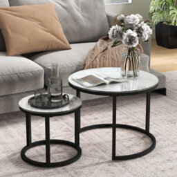 Homcom Glass Coffee Table Set Of 2, Round Nest Of Tables, White - thumbnail 7