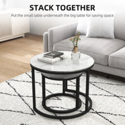 Homcom Glass Coffee Table Set Of 2, Round Nest Of Tables, White - thumbnail 4