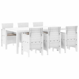 Berkfield Garden Dining Set 7 Pcs White Polt Rattan - thumbnail 2