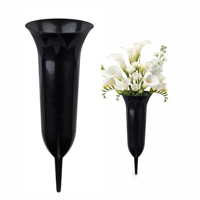 Set Of 2 Black Memorial Flower Vases With Ground Spikes - image 1
