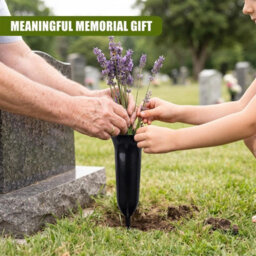 Set Of 2 Black Memorial Flower Vases With Ground Spikes - thumbnail 4