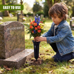 Set Of 2 Black Memorial Flower Vases With Ground Spikes - thumbnail 3