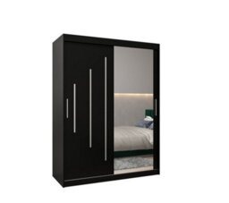 Arte Stylish Black York Ii Sliding Door Wardrobe W1500mm H2000mm D620mm - Mirrored Storage With Silver Handles - thumbnail 1
