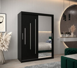 Arte Stylish Black York Ii Sliding Door Wardrobe W1500mm H2000mm D620mm - Mirrored Storage With Silver Handles - thumbnail 2