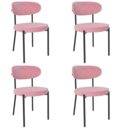 Oira Homes Modern Round Glass Dining Table Set With 4 Pink Velvet Chairs 4 Seater Dining Table Set - thumbnail 3