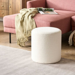 Wyld And Coco White Bouclé Round Pouffe 39 X 39 X 41 Cm - Footstool And Extra Seat For Living Room - thumbnail 2