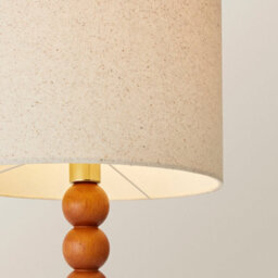 Valuelights Wyatt Natural Linen Drum Lamp Shade Walnut Wood Bobbin Table Lamp - thumbnail 4