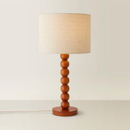 Valuelights Wyatt Natural Linen Drum Lamp Shade Walnut Wood Bobbin Table Lamp