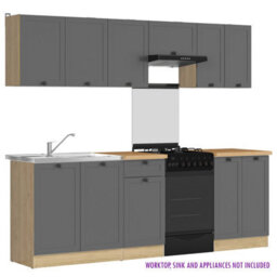 Heze Furniture Summer 7 Unit Kitchen Cabinets Set 240Cm In Bernstein Oak & Graphite - thumbnail 2