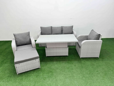 Fimous Pe Rattan Garden Furniture Set Reclining Chair Sofa Lounge Sofa Set Adjustable Lifting Table Big Footstool Light Grey - image 1