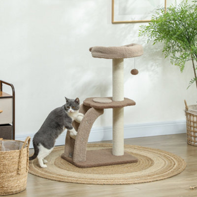 Pawhut Cat Tower With Sisal Scratch Post, Ball, Perch, Stairs, 88Cm, Brown - image 1