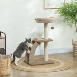 Pawhut Cat Tower With Sisal Scratch Post, Ball, Perch, Stairs, 88Cm, Brown - thumbnail 1