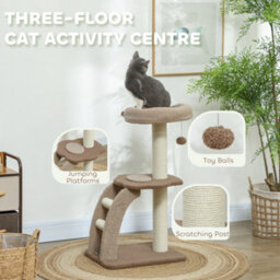 Pawhut Cat Tower With Sisal Scratch Post, Ball, Perch, Stairs, 88Cm, Brown - thumbnail 4
