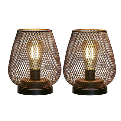 Cordless Led Metal Cage Lantern Table Lamp Battery Operated Set Of 2 - image 1