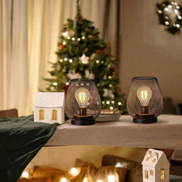 Cordless Led Metal Cage Lantern Table Lamp Battery Operated Set Of 2 - thumbnail 3