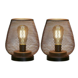 Cordless Led Metal Cage Lantern Table Lamp Battery Operated Set Of 2 - thumbnail 1