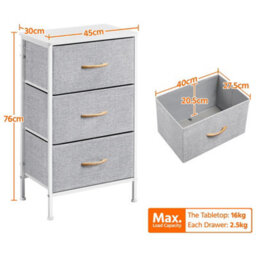 Yaheetech Fabric Chest Of Drawers With 3 Drawers Light Grey - thumbnail 2