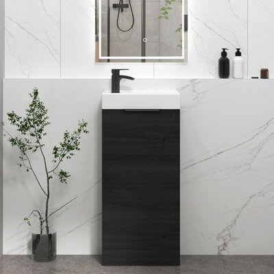 Royal Bathrooms Royal Bathroom Como 400mm Floor Standing Cloakroom Vanity Unit Ceramic Basin Sink 1 Door Cabinet Hale Black With Matt Black Handle - image 1