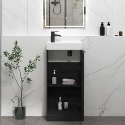 Royal Bathrooms Royal Bathroom Como 400mm Floor Standing Cloakroom Vanity Unit Ceramic Basin Sink 1 Door Cabinet Hale Black With Matt Black Handle - thumbnail 5