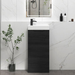Royal Bathrooms Royal Bathroom Como 400mm Floor Standing Cloakroom Vanity Unit Ceramic Basin Sink 1 Door Cabinet Hale Black With Matt Black Handle