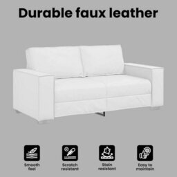 Vidaxl Loveseat Sofa 140 Cm With Cushion White Faux Leather - thumbnail 7