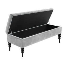120Cm Sierra Striped Naples Upholstered Ottoman Storage Bench With Black Turned Wooden Legs- Silver Shoes Storage Bench - thumbnail 2