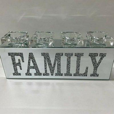 Biznest Silver Sparkle Ornament Bling Crushed Diamond Family Clear Glass Tea Light Candle Holder Stand For Home Garden Wall