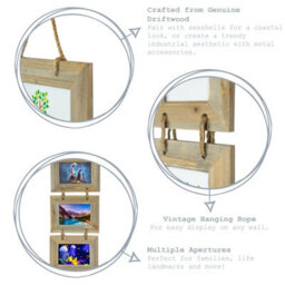 "Nicola Spring Rustic Wooden Hanging 3 Photo Frame - 4 X 6"" - Natural" - thumbnail 2