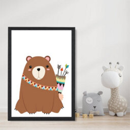 Artze Wall Art Bear Tribal Animal Art Print With Black Frame Size: A4 - thumbnail 2